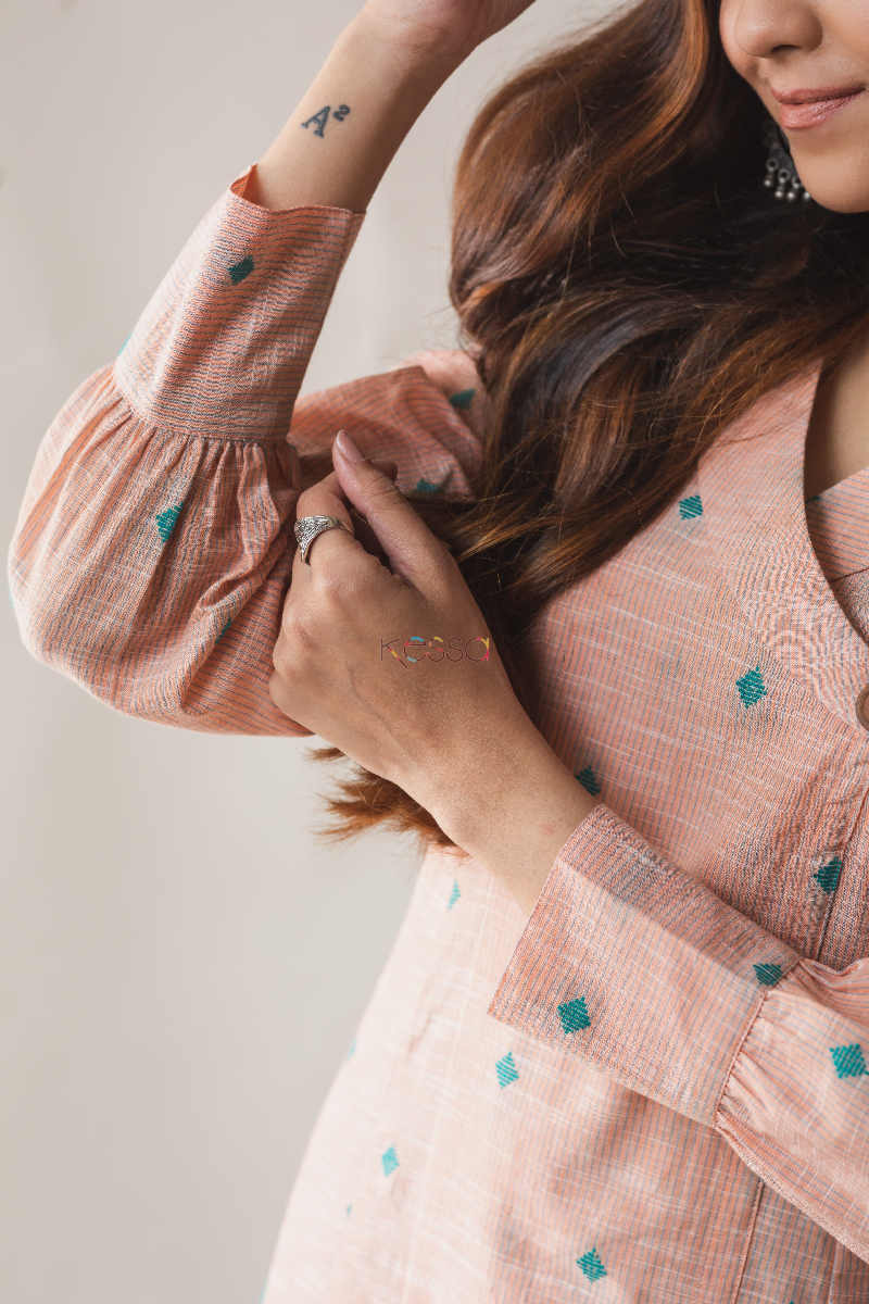 Image for Kusvaa Ws620 Vanilla Pink A Line South Cotton Kurta Closeup 1