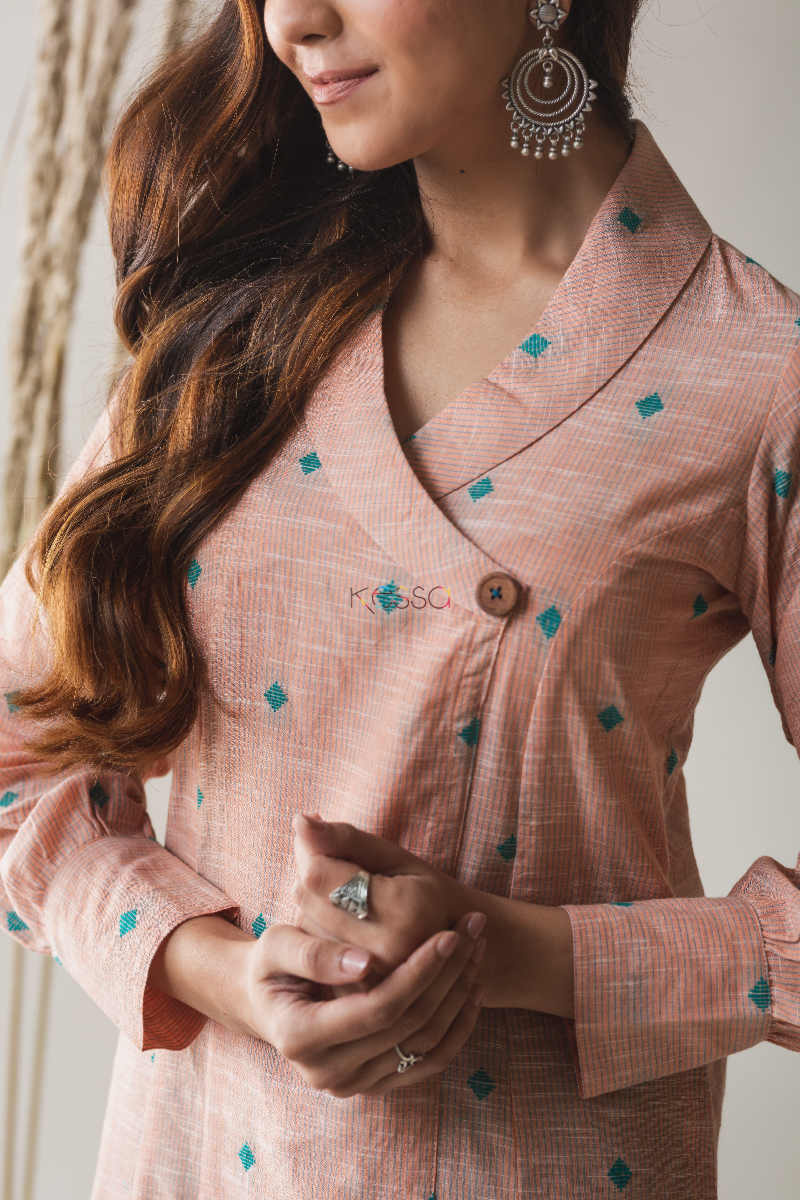 Image for Kusvaa Ws620 Vanilla Pink A Line South Cotton Kurta Closeup