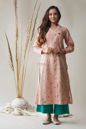 Image for Kusvaa Ws620 Vanilla Pink A Line South Cotton Kurta Featured