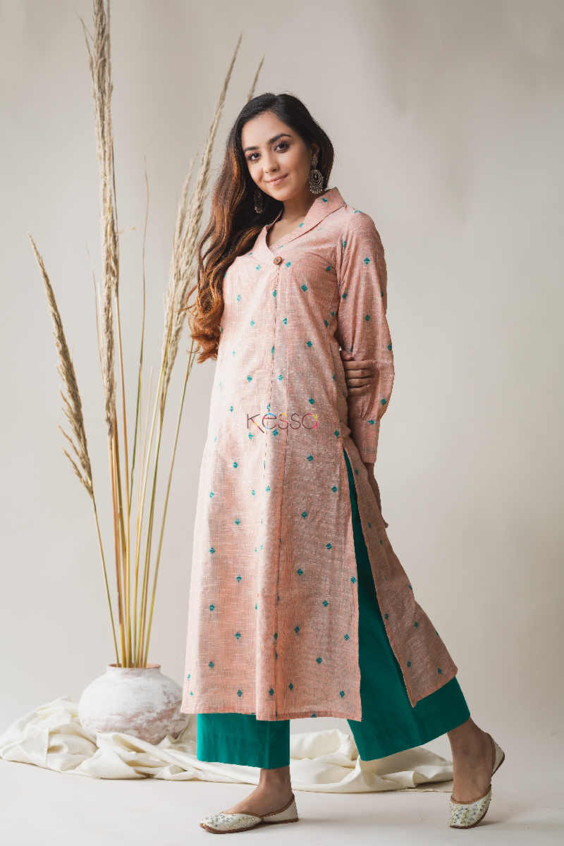 Image for Kusvaa Ws620 Vanilla Pink A Line South Cotton Kurta Side