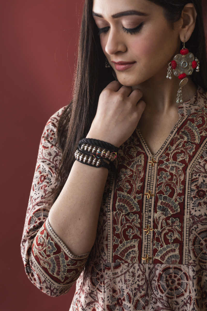 Image for Kusvaa Ws621 Brown Derby Kalamkari Kurta Closeup