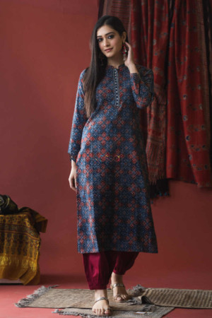 Image for Kusvaa Ws627 Fiord Ajrakh Print Straight Fit Kurta Featured