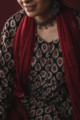 Image for Kusvaa Wsr152 Olive Haze And Maroon Kalidaar Kurta With Dupatta Closeup