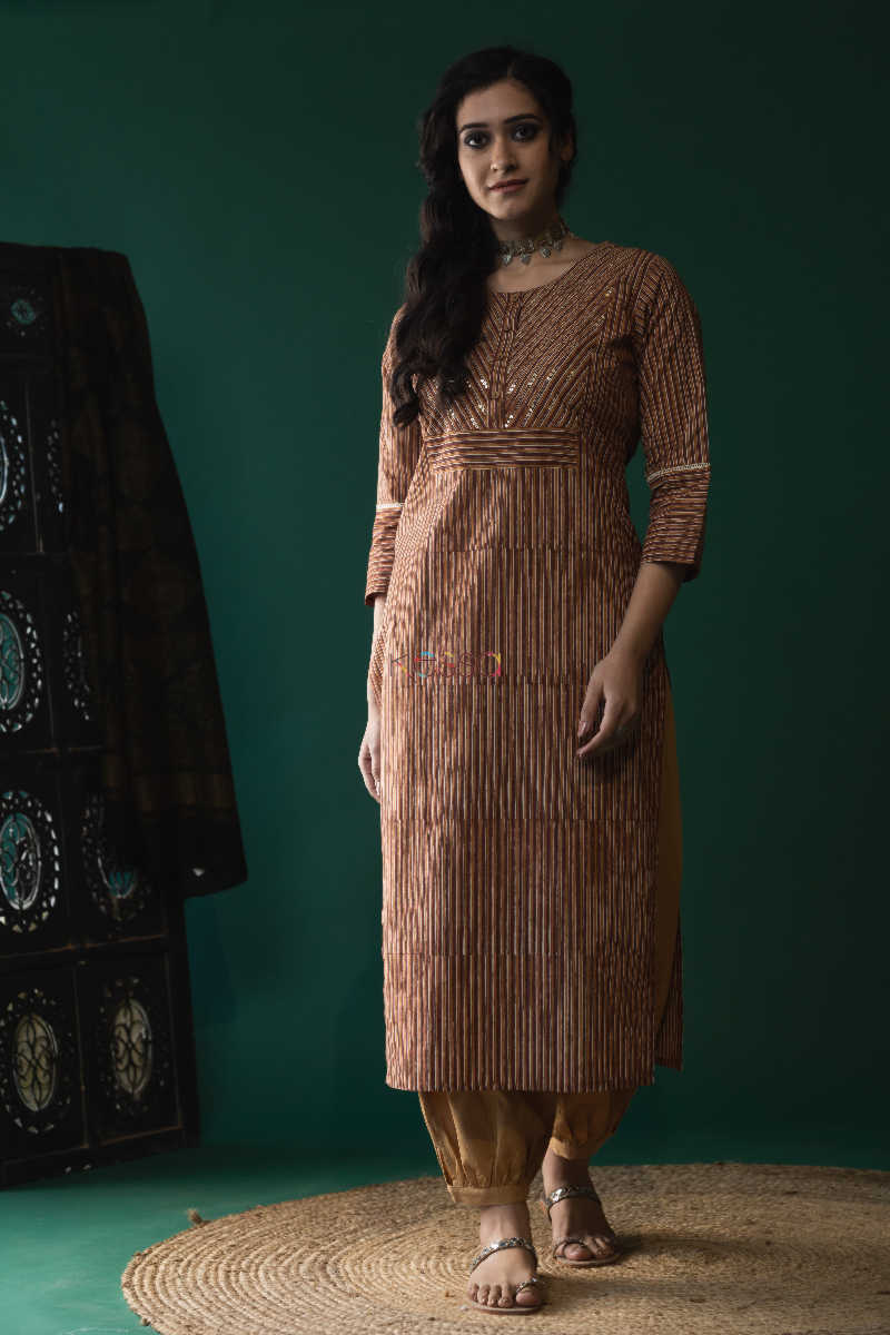 Image for Kusvaa Wsr153 Milbrook Brown Straight Fit Kurta Featured