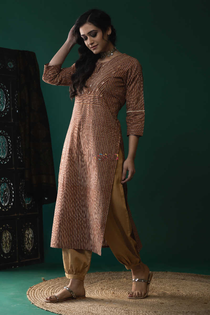 Image for Kusvaa Wsr153 Milbrook Brown Straight Fit Kurta Look