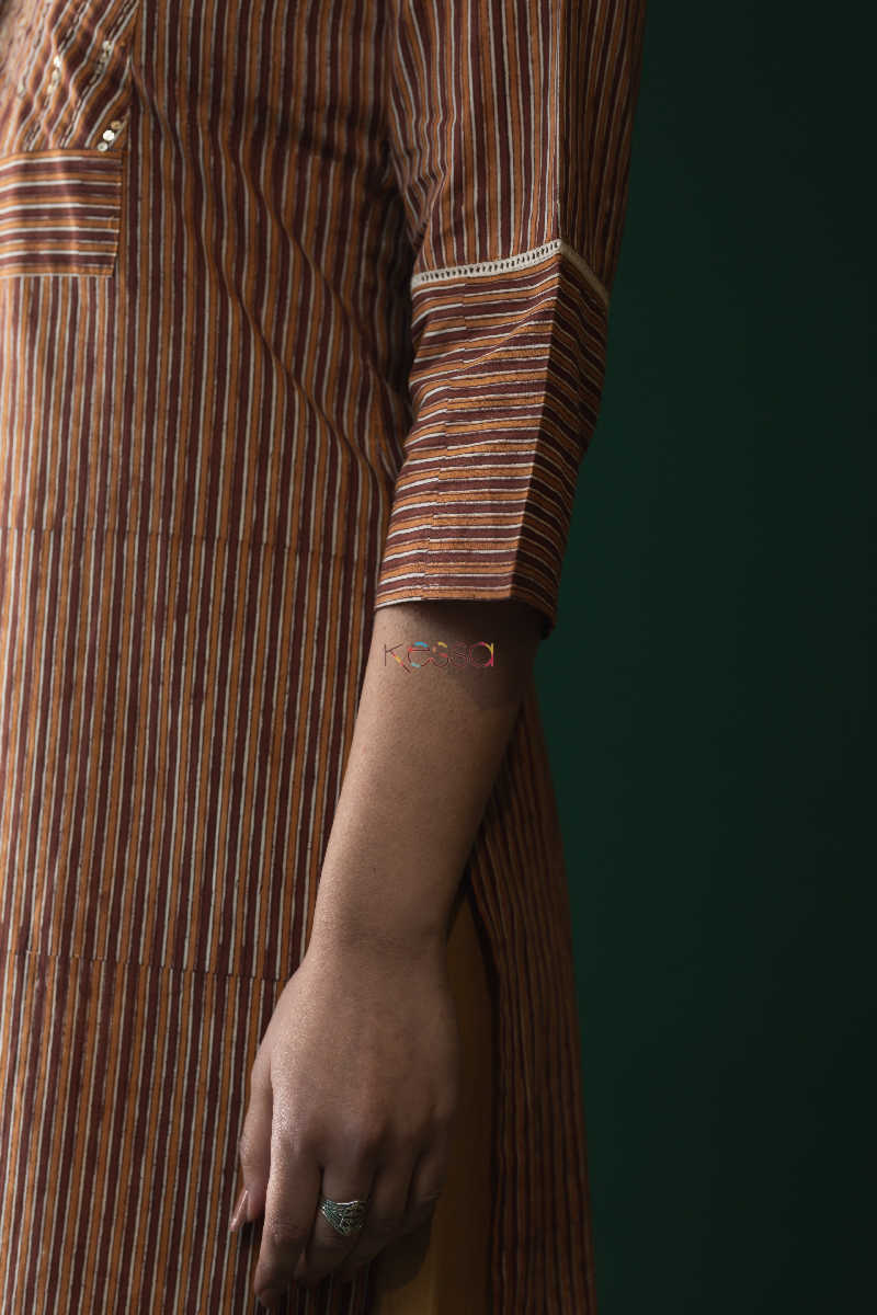 Image for Kusvaa Wsr153 Milbrook Brown Straight Fit Kurta Sleeves