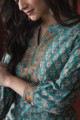 Image for Kusvaa Wsr155 Smalt Blue Handblock Print Kurta Closeup 1