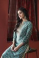 Image for Kusvaa Wsr155 Smalt Blue Handblock Print Kurta Sittign