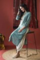 Image for Kusvaa Wsr155 Smalt Blue Handblock Print Kurta Sitting
