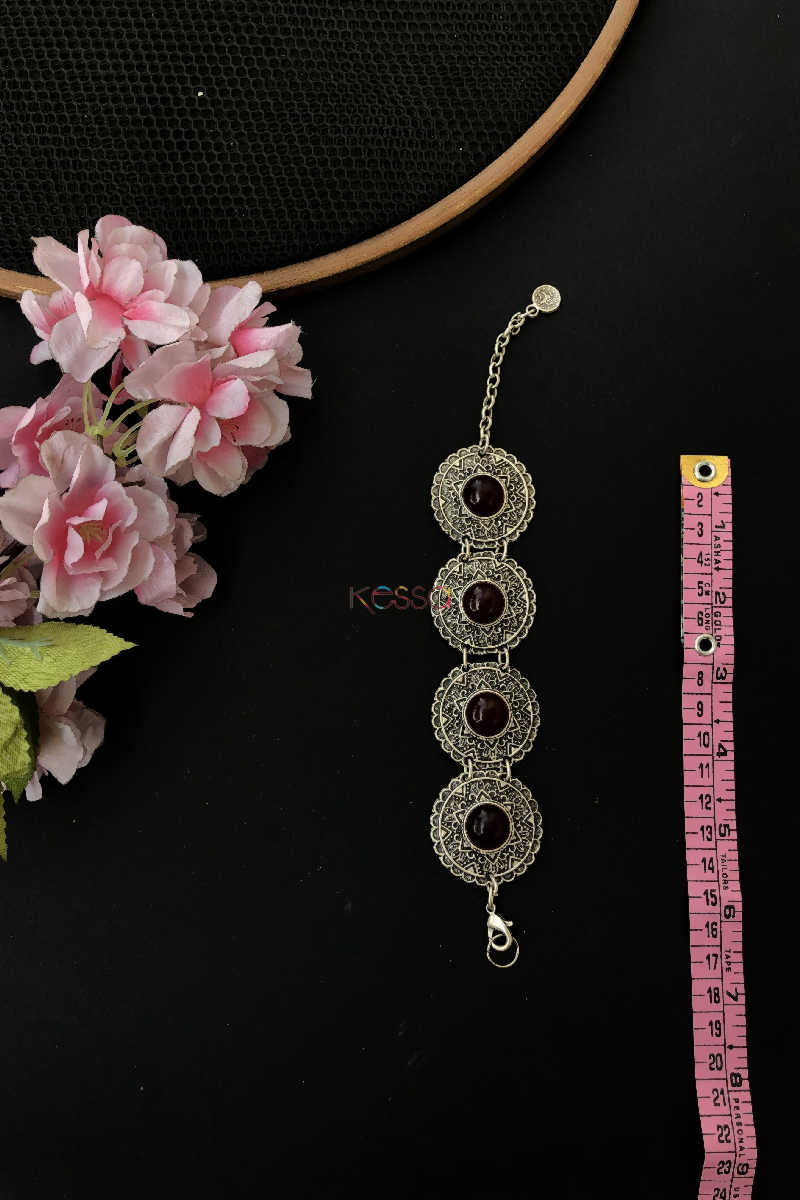 Image for Kph08 Turkish Circular Maroon Multi Stone Chain Bracelet