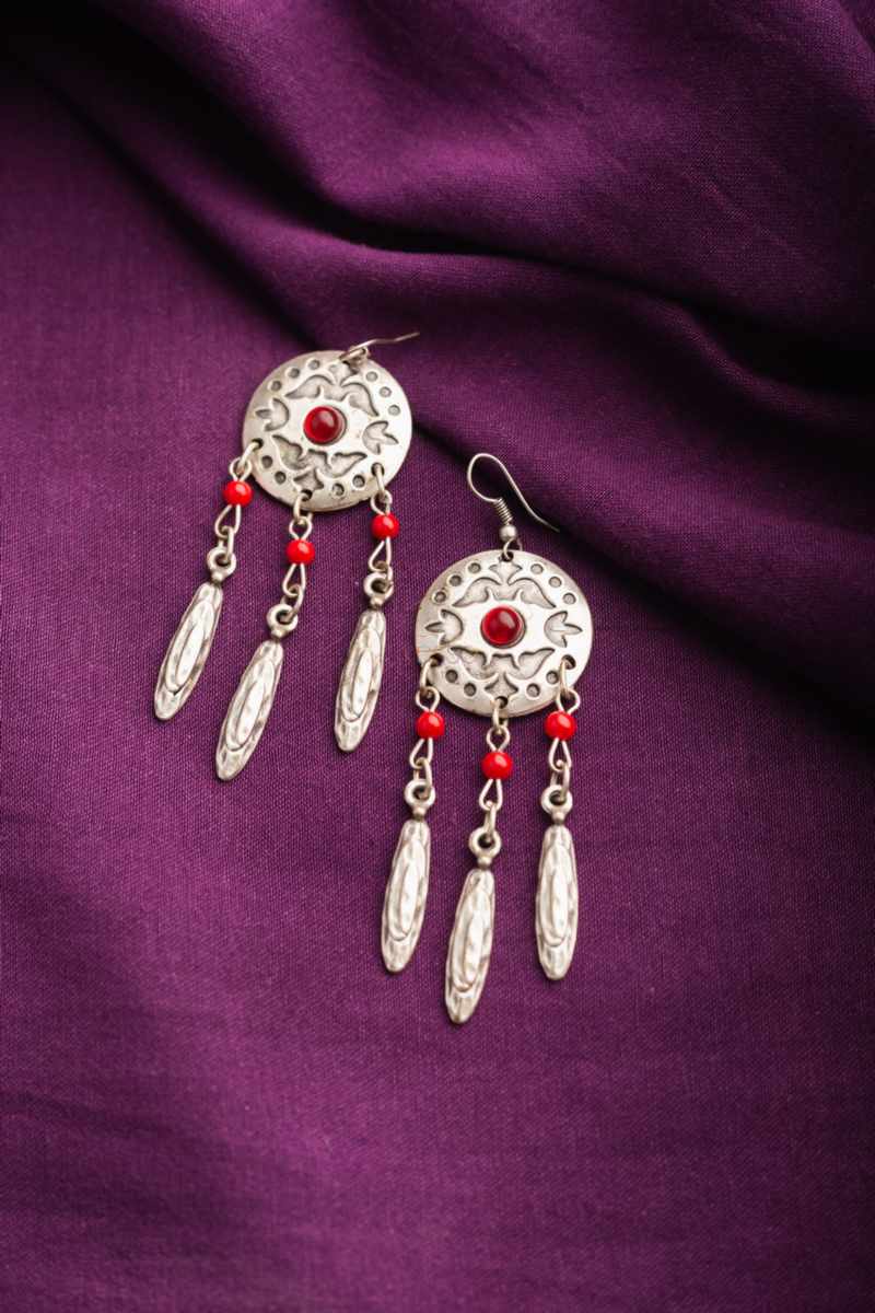 Image for Kusvaa Kpe05 Turkish Circular Multi Stone Tribal Earrings Front