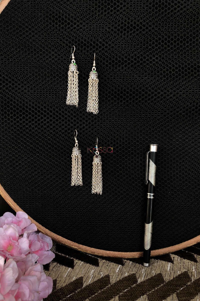 Image for Kusvaa Kpe127 Turkish Tribal Boho Chain Earrings