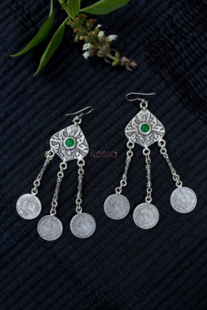 Image for Kusvaa Kpe150 Turkish Tribal Boho Chain Drop Earrings Green