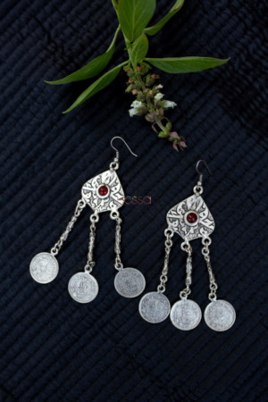 Image for Kusvaa Kpe150 Turkish Tribal Boho Chain Drop Earrings Red
