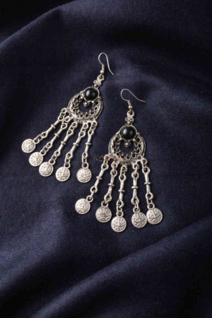 Image for Kusvaa Kpe20 Turkish Circular Multi Stone Coin Earrings 1 Black