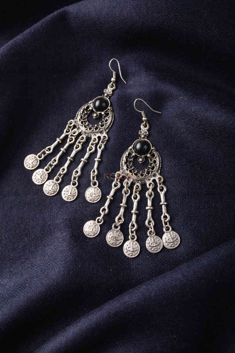 Image for Kusvaa Kpe20 Turkish Circular Multi Stone Coin Earrings 1 Black