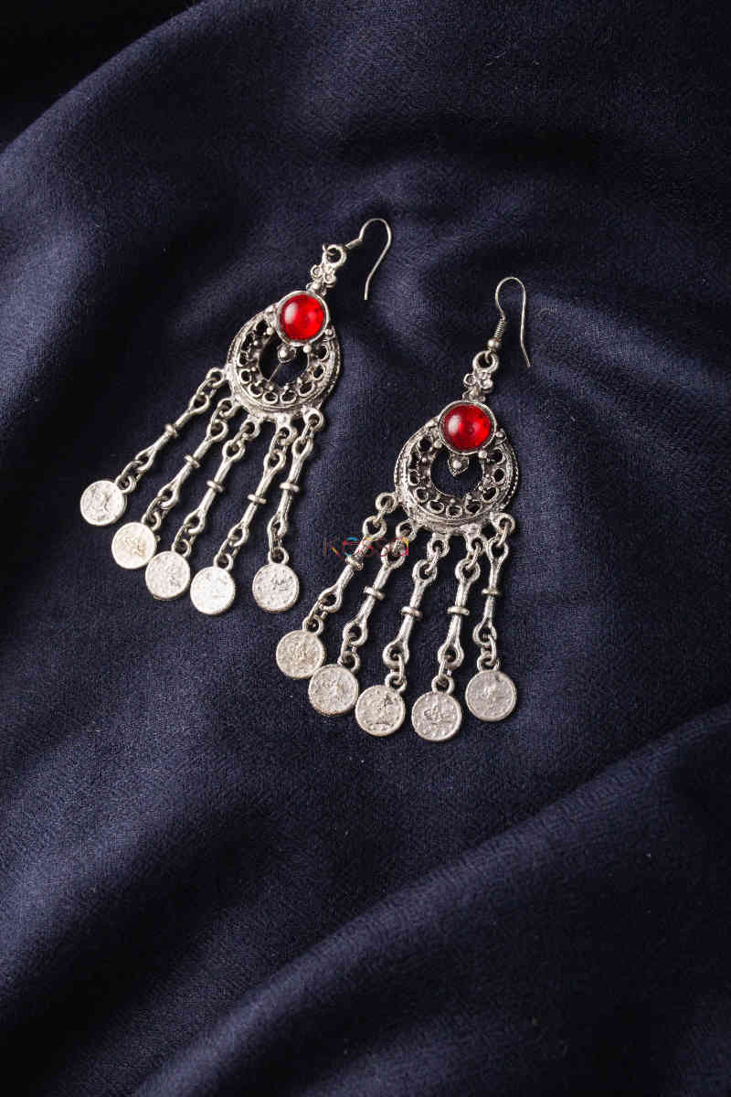 Image for Kusvaa Kpe20 Turkish Circular Multi Stone Coin Earrings 1 Red