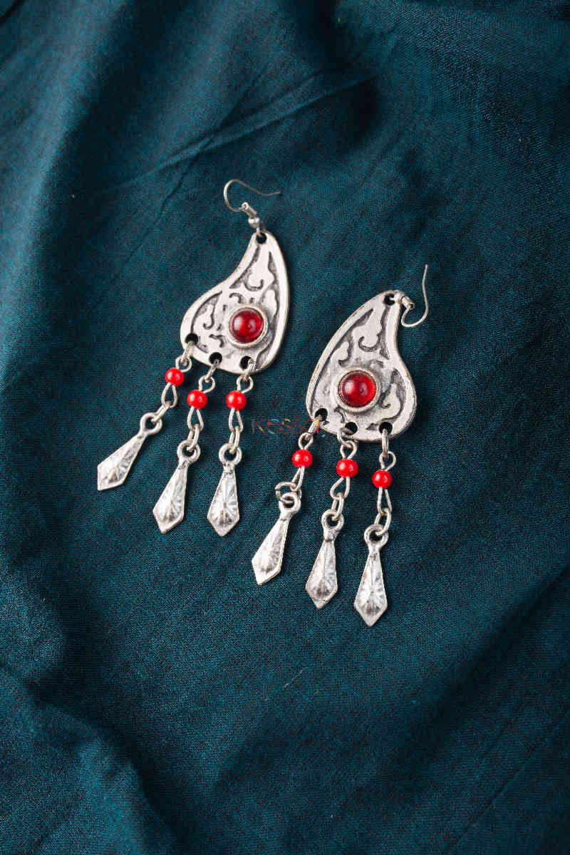 Image for Kusvaa Kpe24 Turkish Red Multi Stone Tribal Earrings 1 Closeup