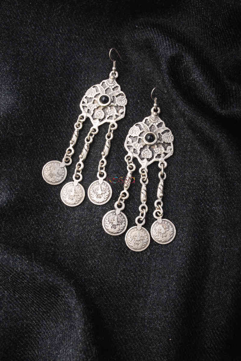 Image for Kusvaa Kpe26 Turkish Circular Tribal Boho Chain Earrings 1 Black