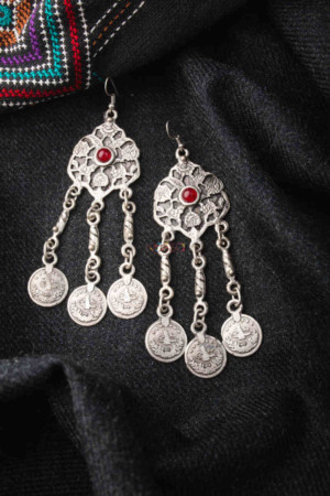 Image for Kusvaa Kpe26 Turkish Circular Tribal Boho Chain Earrings 1 Red