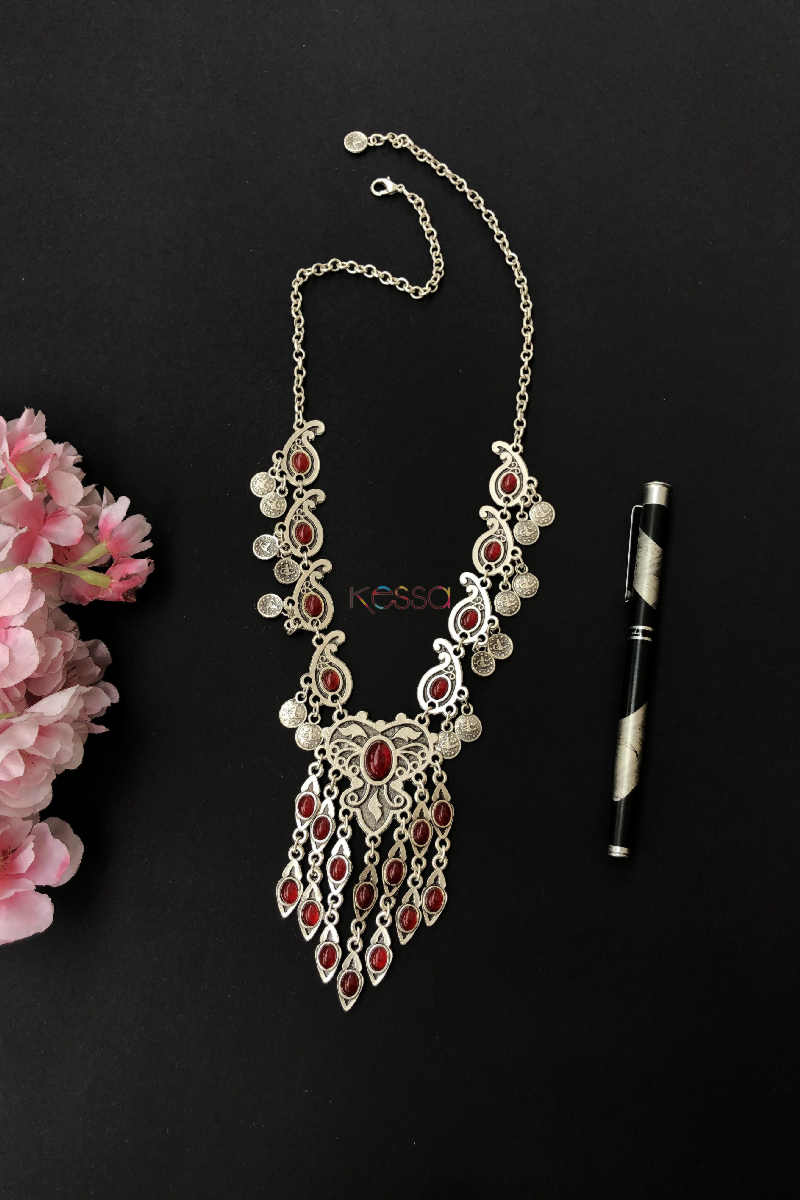 Image for Kusvaa Kpn03 Turkish Red Multi Stone Paisely Necklace
