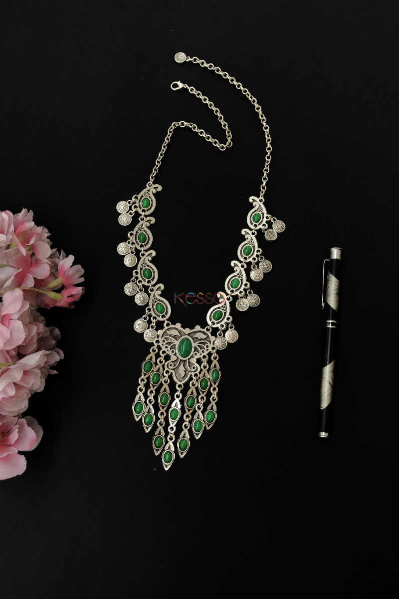 Image for Kusvaa Kpn04 Turkish Green Multi Stone Paisely Necklace