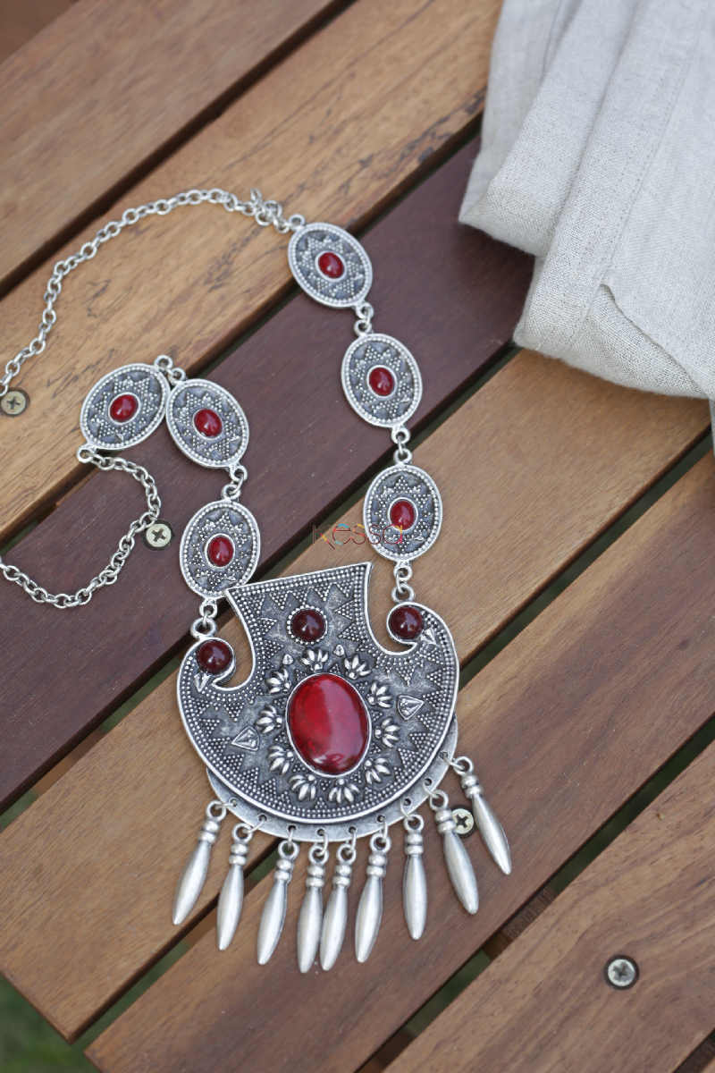 Image for Kusvaa Kpn119 Turkish Red Multi Stone Necklace Look