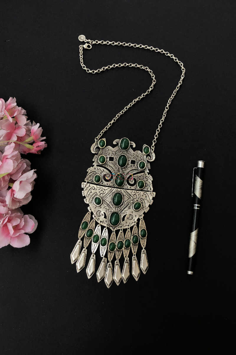 Image for Kusvaa Kpn12 Turkish Pendant With Green Stone Tribal Boho Necklace