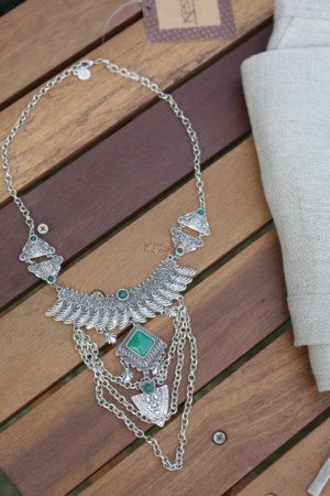 Image for Kusvaa Kpn120 Turkish Green Multi Stone Tribal Chain Necklace Featured