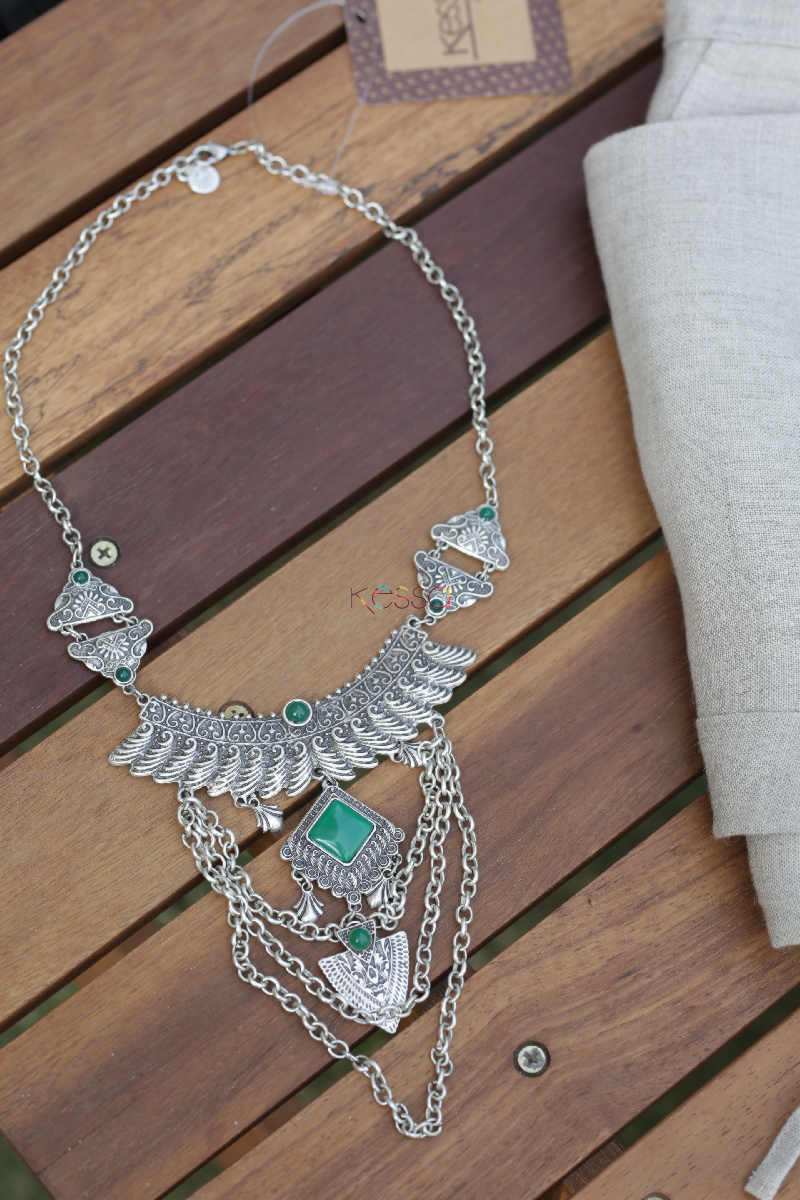 Image for Kusvaa Kpn120 Turkish Green Multi Stone Tribal Chain Necklace Featured