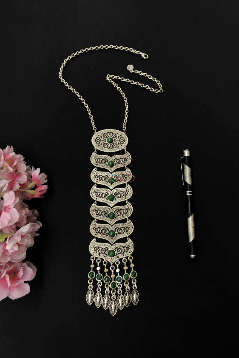 Image for Kusvaa Kpn13 Turkish Circular With Green Stone Tribal Boho Necklace