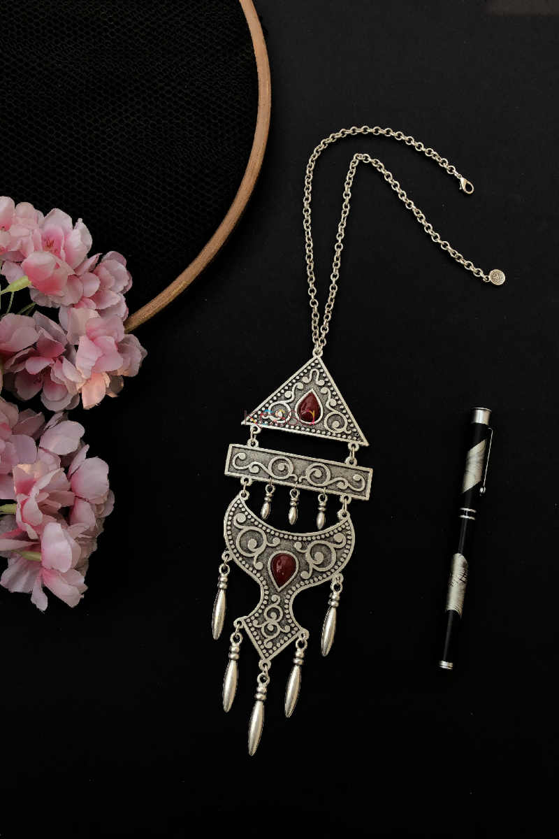 Image for Kusvaa Kpn16 Turkish Triangle With Multi Red Stone Tribal Boho Necklace