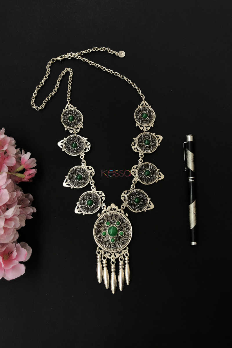 Image for Kusvaa Kpn20 Turkish Green Multi Stone Circular Tribal Boho Necklace