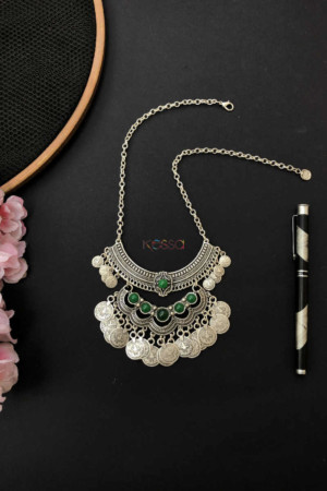 Image for Kusvaa Kpn23 Turkish Green Multi Stone Coin Necklace