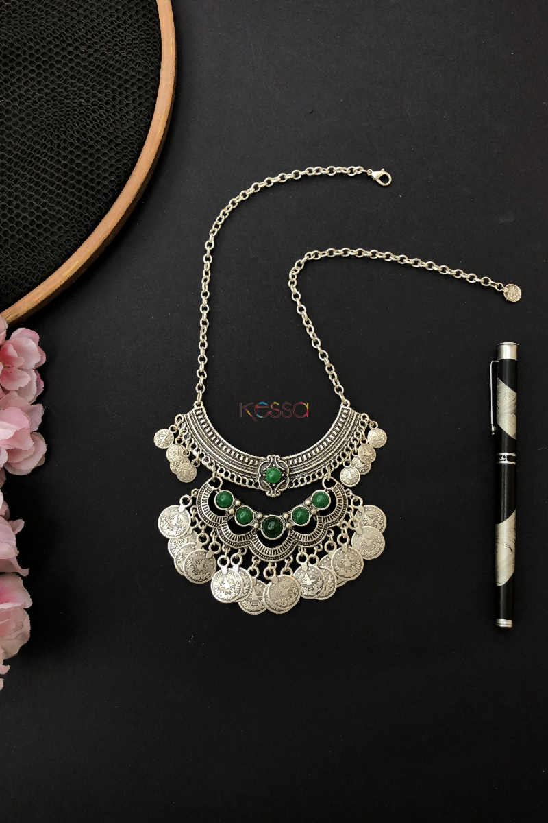 Image for Kusvaa Kpn23 Turkish Green Multi Stone Coin Necklace