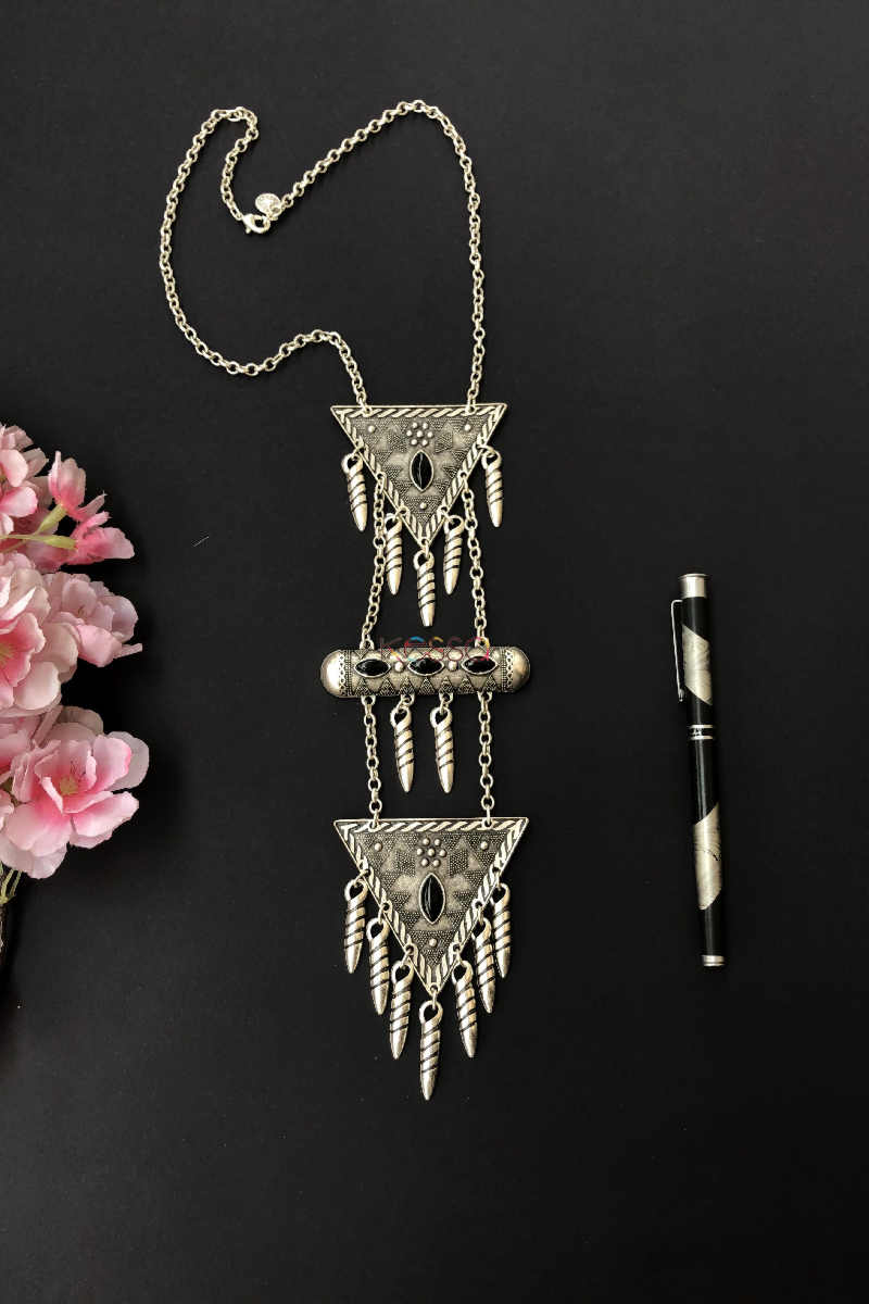 Image for Kusvaa Kpn35 Turkish Triangle Black Stone Chain Necklace