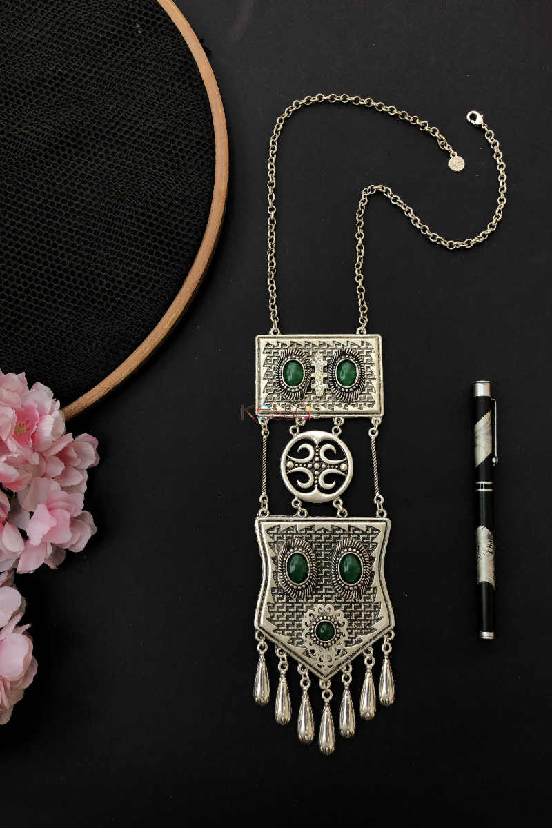 Image for Kusvaa Kpn44 Turkish Rectangle Green Multi Stone Chain Necklace