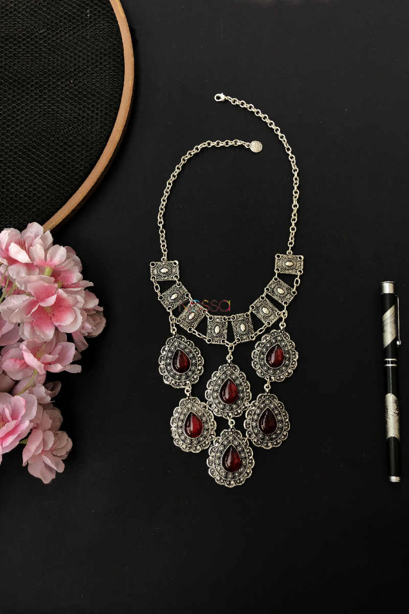 Image for Kusvaa Kpn53 Turkish Circular Multi Red Stone Chain Necklace