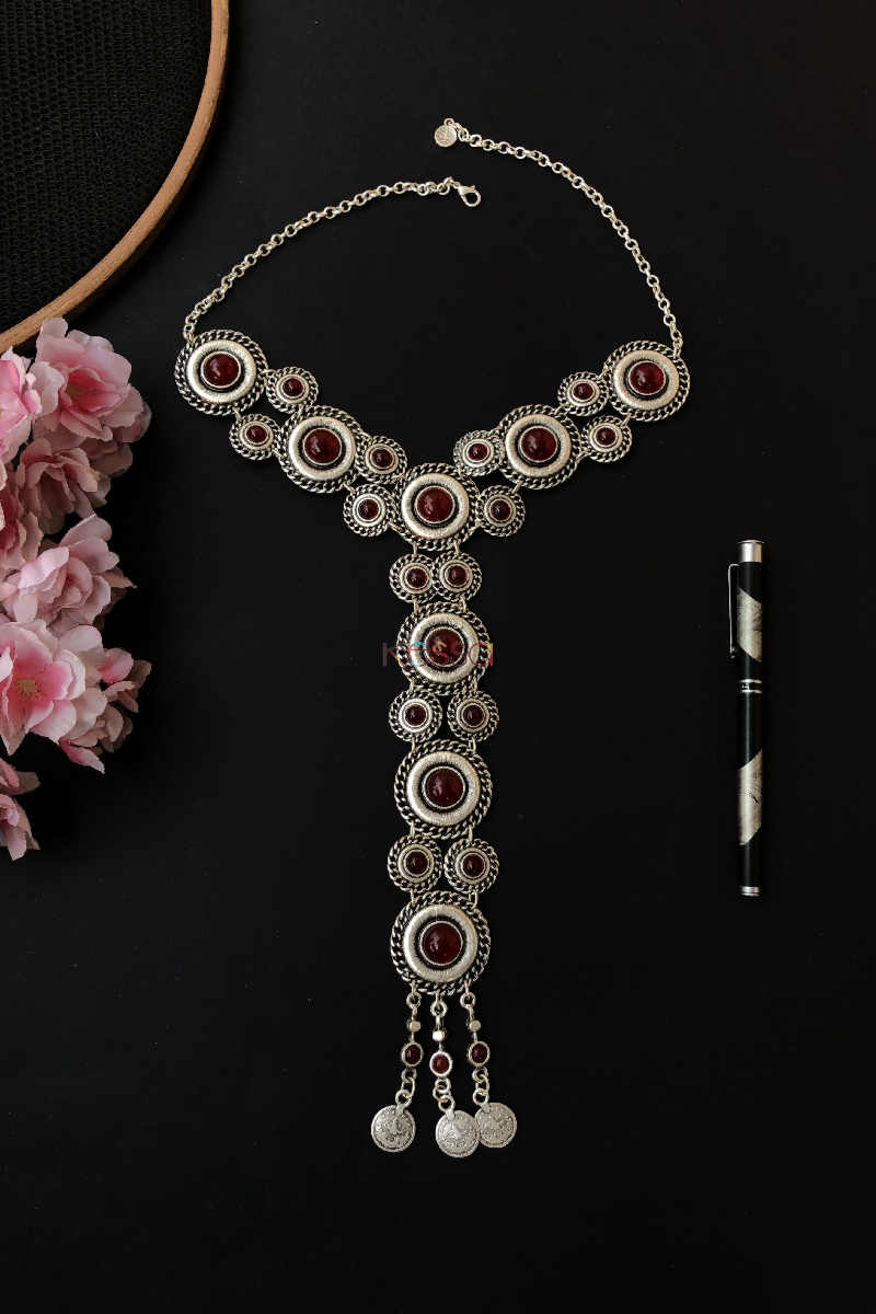 Image for Kusvaa Kpn57 Turkish Circular Multi Red Stone Chain Necklace