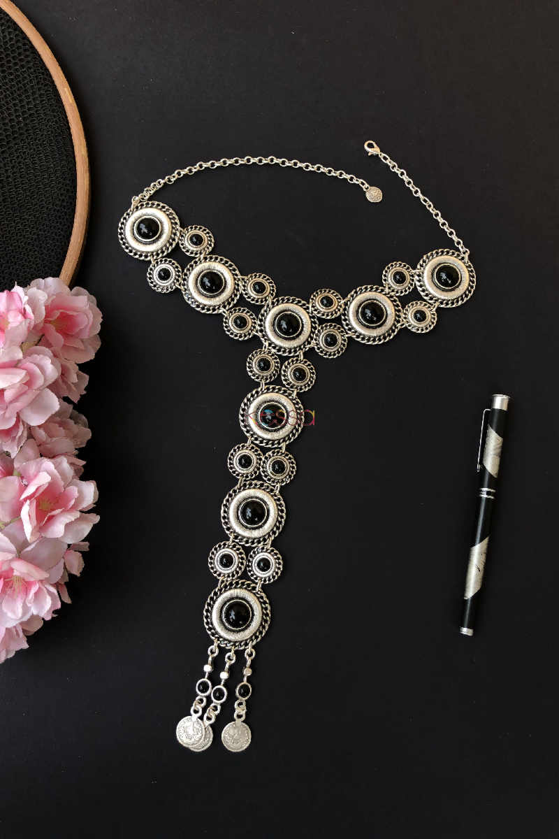 Image for Kusvaa Kpn59 Turkish Circular Multi Black Stone Chain Necklace