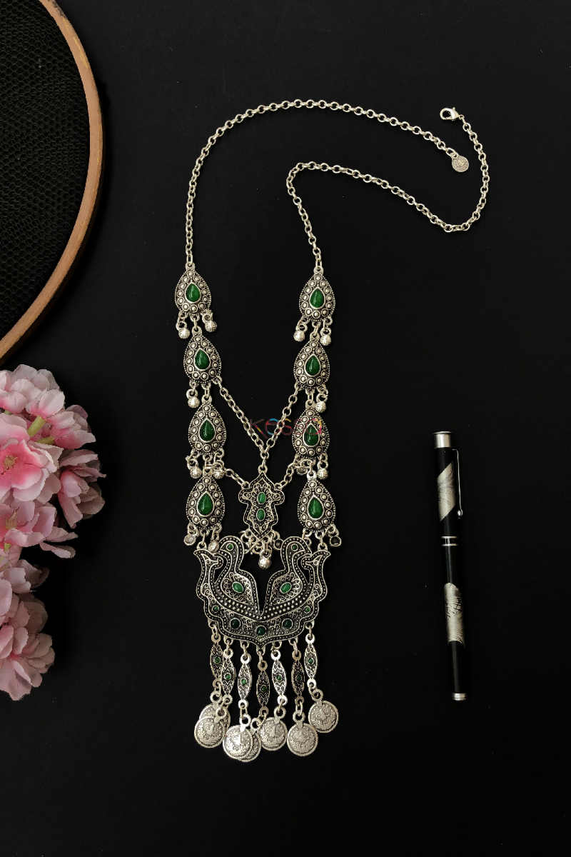 Image for Kusvaa Kpn73 Turkish Multi Green Stone Bird Necklace