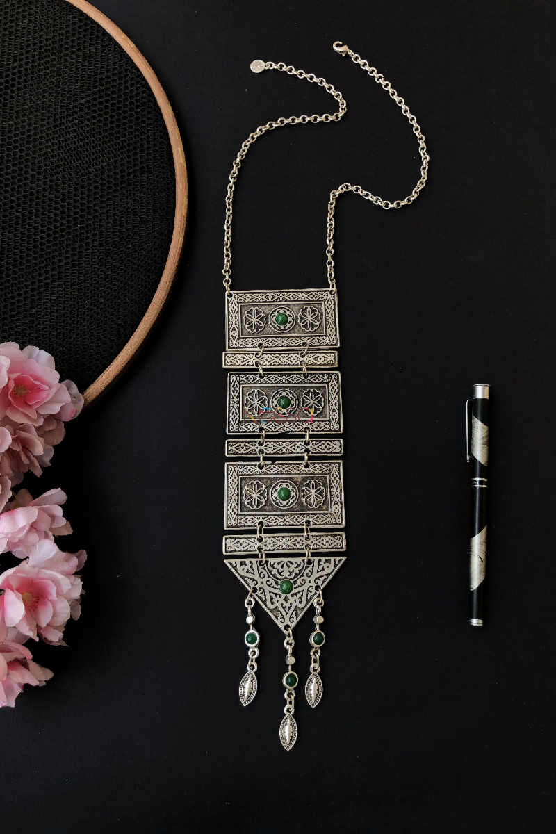 Image for Kusvaa Kpn81 Turkish Multi Shape Green Stone Tribal Boho Necklace