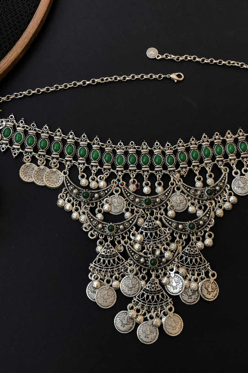 Image for Kusvaa Kpn89 Turkish Multi Shape Green Stone Tribal Boho Necklace