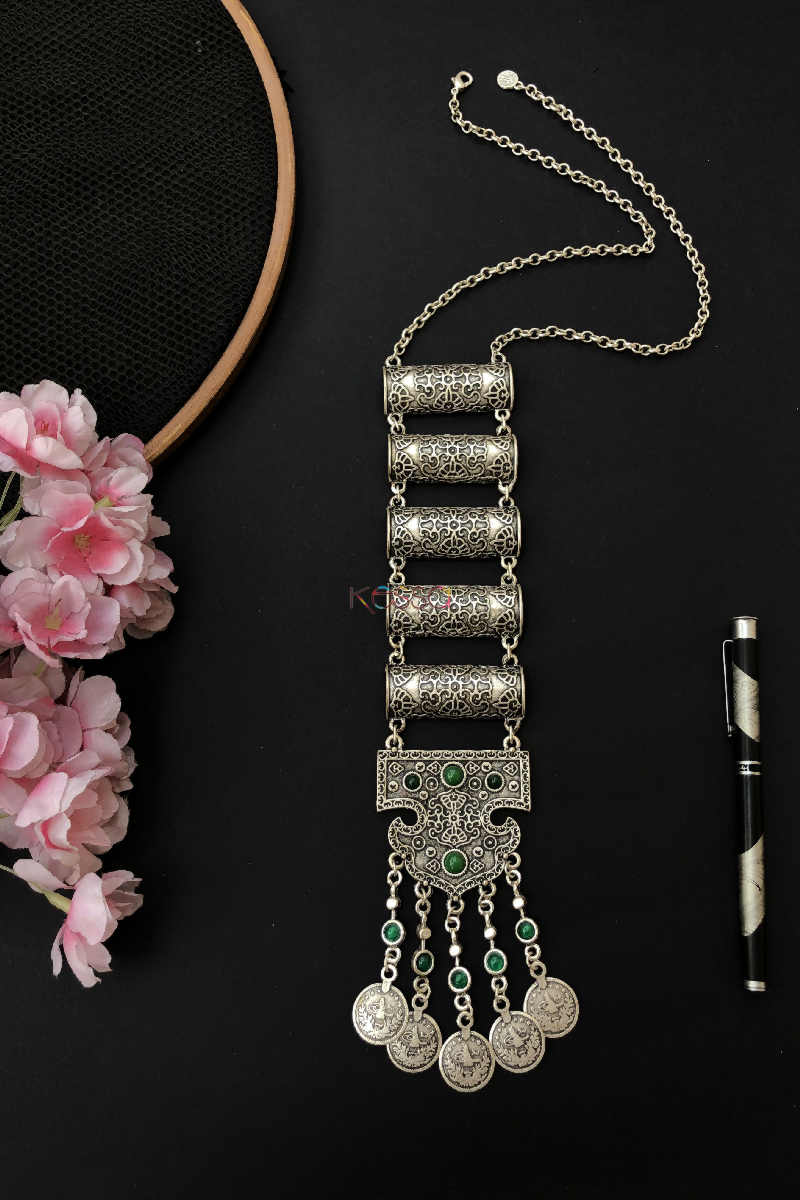 Image for Kusvaa Kpn96 Turkish Multi Bar Green Stone Chain Necklace