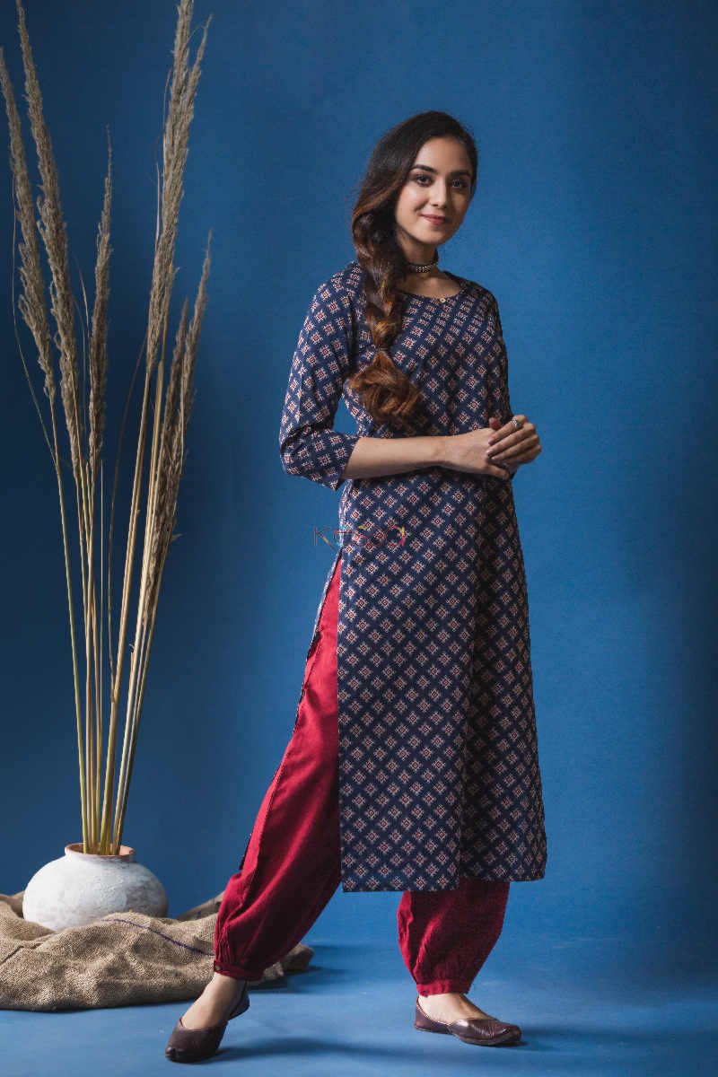 Image for Kusvaa Taf43 Steel Grey Regular Wear Kurta Side