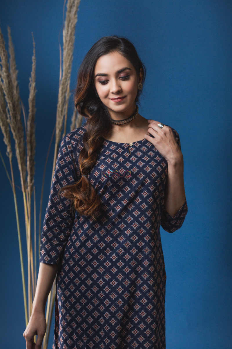 Image for Kusvaa Taf43 Steel Grey Regular Wear Kurta Top