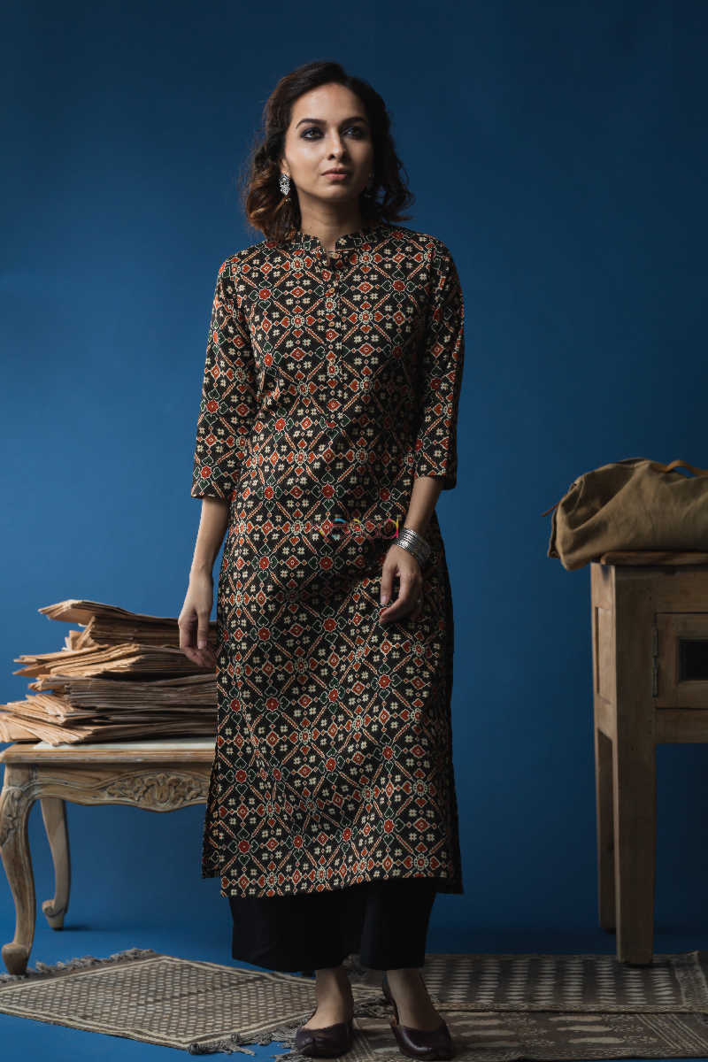 Image for Kusvaa Taf44 Patola Printed Regular Wear Kurta Featured