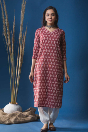 Image for Kusvaa Taf46 Cocoa Bean Regular Wear Straight Fit Kurta Featured