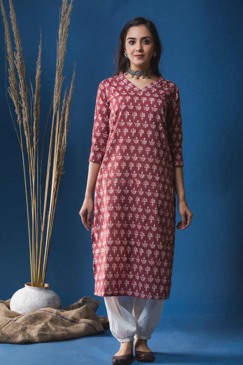 Image for Kusvaa Taf46 Cocoa Bean Regular Wear Straight Fit Kurta Featured