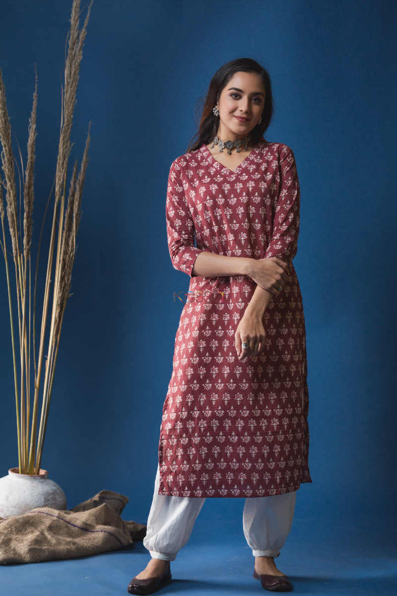 Image for Kusvaa Taf46 Cocoa Bean Regular Wear Straight Fit Kurta Front